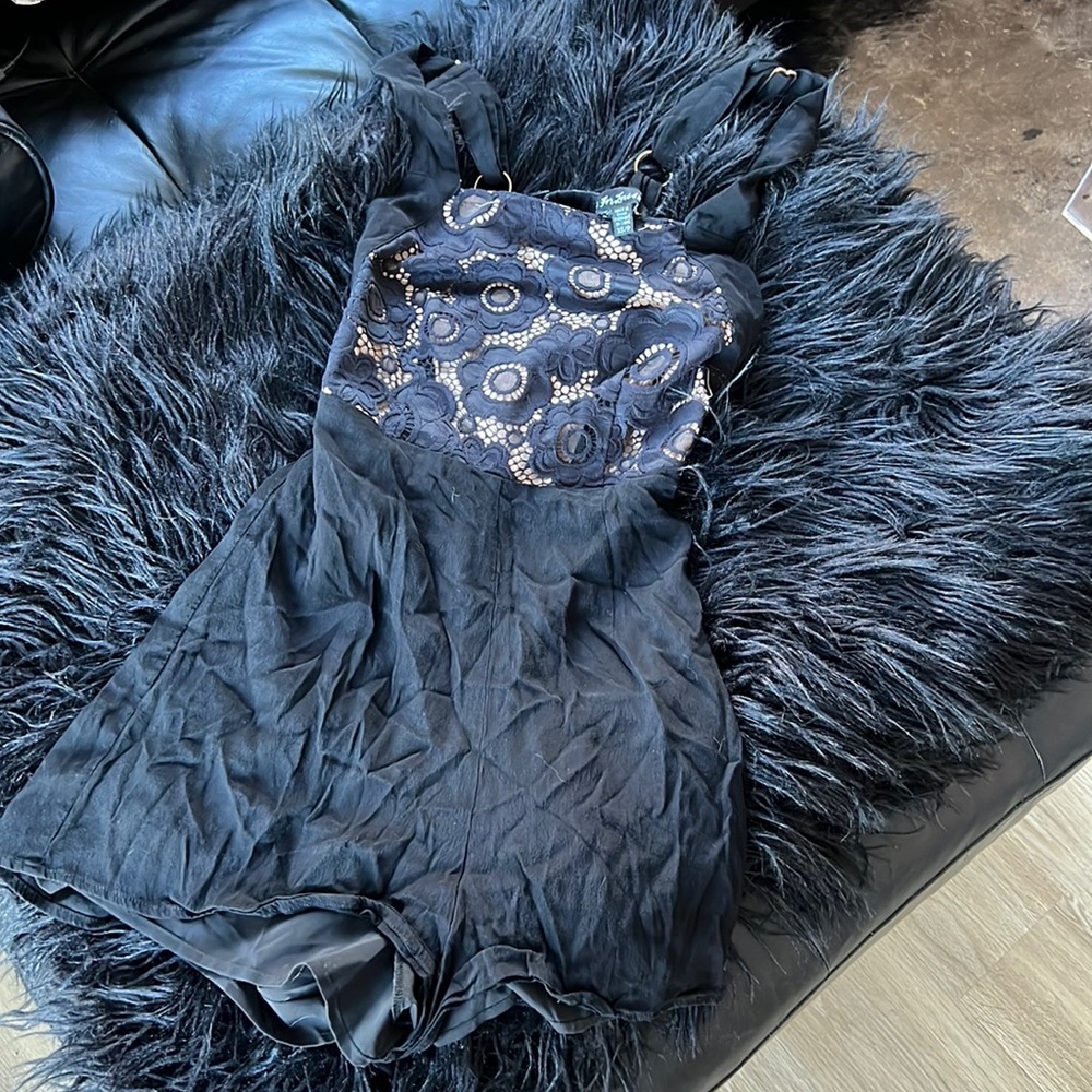 For Love & Lemons XS Black and Nude Lace Romper